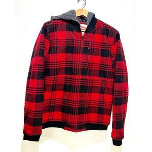 Levi's hooded jacket red plaid fully quilted lined detachable cap winter men's M
